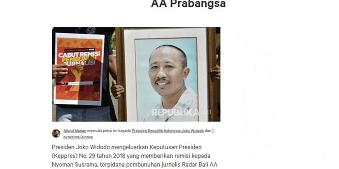 Ketua AJI Indonesia Bikin Petisi, Cabut Remisi Pembunuh Jurnalis