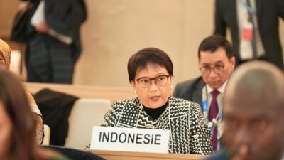 Menteri Luar Negeri Retno Marsudi berbicara di peringatan 75 Tahun Deklarasi HAM di Markas Dewan HAM PBB, Jenewa. Foto kemlu.go.id.