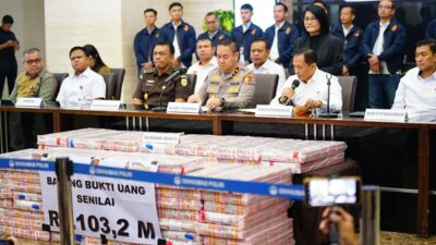 Direktorat Tindak Pidana Ekonomi Khusus Bareskrim Polri sita Rp103 miliar dari pengungkapan TPPU judi online Hotel Aruss Semarang. Foto humas.polri.go.id.